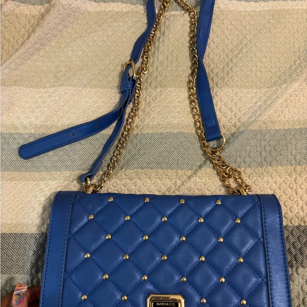 Badgley Mischka Royal Blue Quilted Crossbody with Gold Chain